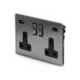 The Lombard Collection Brushed Chrome 2 Gang USB C Socket (13A Socket + 2 USB Ports A+C 3.1A) Blk Ins Screwless