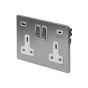 The Lombard Collection Brushed Chrome 2 Gang USB C Socket (13A Socket + 2 USB Ports A+C 3.1A) Wht Ins Screwless