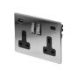 The Finsbury Collection Polished Chrome 2 Gang USB C Socket (13A Socket + 2 USB Ports A+C 3.1A) Blk Ins Screwless
