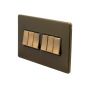 The Eton Collection Bronze 10A 6 Gang 2 Way Switch Black Inserts Screwless