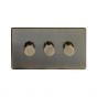 The Charterhouse Collection Aged Brass 3 Gang 2 Way Trailing Edge Dimmer Switch Screwless 100W LED (150w Halogen/Incandescent)