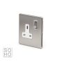 The Lombard Collection Brushed Chrome Luxury 1 Gang Double Pole Socket White Insert Single 13A