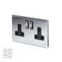 The Finsbury Collection Polished Chrome Luxury 2 Gang Double Pole Socket Black Insert 13A