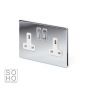 The Finsbury Collection Polished Chrome Luxury 2 Gang Double Pole Socket with White Insert 13A