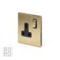 The Savoy Collection Brushed Brass Period 1 Gang Double Pole Socket Black Insert Single 13A