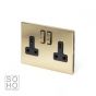 The Savoy Collection Brushed Brass Period 2 Gang Double Pole Socket with Black Insert