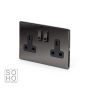 The Connaught Collection Black Nickel 2 Gang Double Pole Socket with Black Insert 13A