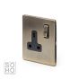 The Charterhouse Collection Aged Brass 1 Gang Double Pole Socket with Black Insert Single 13A