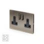 The Charterhouse Collection Aged Brass 2 Gang Double Pole Socket with Black Insert 13A
