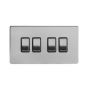 The Lombard Collection Brushed Chrome Luxury 10A 4 Gang 2 Way Switch with Black Insert
