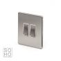 The Lombard Collection Brushed Chrome Luxury 10A 2 Gang 2 Way Switch With White insert