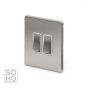 The Lombard Collection Brushed Chrome Luxury 10A 2 Gang Intermediate Switch with White Insert