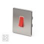 The Lombard Collection Brushed Chrome 45A 1 Gang Double Pole Switch Single Plate Wht Ins Screwless