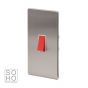 The Lombard Collection Brushed Chrome Luxury 45A 1 Gang Double Pole Switch, Large Plate with White Insert