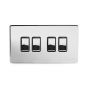 The Finsbury Collection Polished Chrome Luxury 10A 4 Gang 2 Way Switch with Black Insert