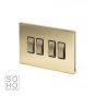 The Savoy Collection Brushed Brass 4 Gang 2 Way 10A Light Switch Blk Ins Screwless
