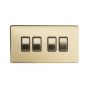 The Savoy Collection Brushed Brass 4 Gang 2 Way 10A Light Switch Blk Ins Screwless