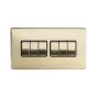 The Savoy Collection Brushed Brass 6 Gang 2 Way 10A Light Switch Blk Ins Screwless