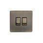 The Charterhouse Collection Aged Brass 10A 2 Gang 2 Way Switch with Black Insert