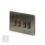 The Charterhouse Collection Aged Brass 4 Gang 2 Way 10A Light Switch Blk Ins Screwless