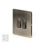 The Charterhouse Collection Aged Brass 10A 2 Gang Intermediate Switch with Black Insert