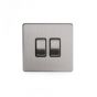Brushed Chrome 10A 2 Gang 2 Way Switch with Black Insert Screwless
