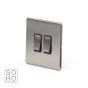 The Lombard Collection Brushed Chrome Luxury 10A 2 Gang 2 Way Switch with Black Insert