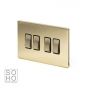 The Savoy Collection Brushed Brass 4 Gang Intermediate switch Blk Ins Screwless