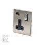 The Lombard Collection Brushed Chrome Luxury 1 Gang Single USB Socket with Black Insert
