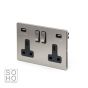 The Lombard Collection Brushed Chrome 2 Gang Double 3.1 Amp USB Socket with Black Insert