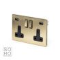 The Savoy Collection Brushed Brass 2 Gang Double 3.1 Amp USB Socket Blk Ins Screwless