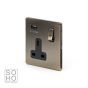 The Charterhouse Collection Aged Brass 1 Gang USB Socket with Black Insert