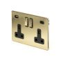 The Savoy Collection Brushed Brass 2 Gang USB C Socket (13A Socket + 2 USB Ports A+C 3.1A) Blk Ins Screwless