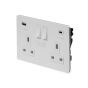 The Eldon Collection White Metal Flat Plate 2 Gang USB C Socket (13A Socket + 2 USB Ports A+C 3.1A) Screwless