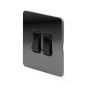 The Connaught Collection Flat Plate Black Nickel 10A 2 Gang 2 Way Switch Blk Ins Screwless