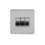 The Lombard Collection Flat Plate Brushed Chrome 10A 3 Gang 2 Way Switch Wht Ins Screwless