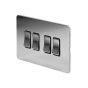 The Finsbury Collection Flat Plate Polished Chrome 10A 4 Gang 2 Way Switch Blk Ins Screwless