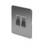 The Lombard Collection Brushed Chrome Flat Plate 2 Gang Intermediate Switch Wht Ins Screwless