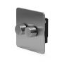 The Lombard Collection Flat Plate Brushed Chrome 2 Gang 2 Way Trailing Dimmer Screwless 100W LED (250w Halogen/Incandescent)