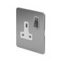 The Lombard Collection Flat Plate Brushed Chrome 13A 1 Gang Switched Socket Double Pole Wht Ins Screwless