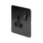 The Connaught Collection Flat Plate Black Nickel 13A 1 Gang Switched Socket, Double Pole Blk Ins Screwless