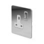 The Finsbury Collection Flat Plate Polished Chrome 13A 1 Gang Switched Socket, Double Pole Wht Ins Screwless