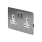 The Lombard Collection Flat Plate Brushed Chrome 13A 2 Gang Switched Socket Double Pole Wht Ins Screwless