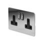 The Finsbury Collection Flat Plate Polished Chrome 13A 2 Gang Switched Socket Double Pole Blk Ins Screwless