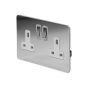 The Finsbury Collection Flat Plate Polished Chrome 13A 2 Gang Switched Socket, Double Pole Wht Ins Screwless