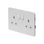 The Eldon Collection Flat Plate White Metal 13A 2 Gang Switched Socket, Double Pole Wht Ins Screwless