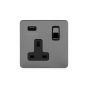 The Connaught Collection Flat Plate Black Nickel 13A 1 Gang DP USB Switched Socket (USB Output 2.1amp) Blk Ins Screwless