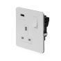 The Eldon Collection Flat Plate White Metal 13A 1 Gang DP USB Switched Socket (USB Output 2.1amp) Wht Ins Screwless
