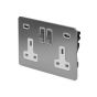 The Lombard Collection Flat Plate Brushed Chrome 13A 2 Gang DP USB Switched Socket (USB Output 4.8amp) Wht Ins Screwless
