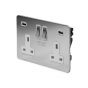 The Finsbury Collection Flat Plate Polished Chrome 13A 2 Gang DP USB Switched Socket (USB Output 4.8amp) Wht Ins Screwless